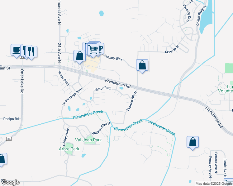 map of restaurants, bars, coffee shops, grocery stores, and more near 4665 Victor Path in Hugo