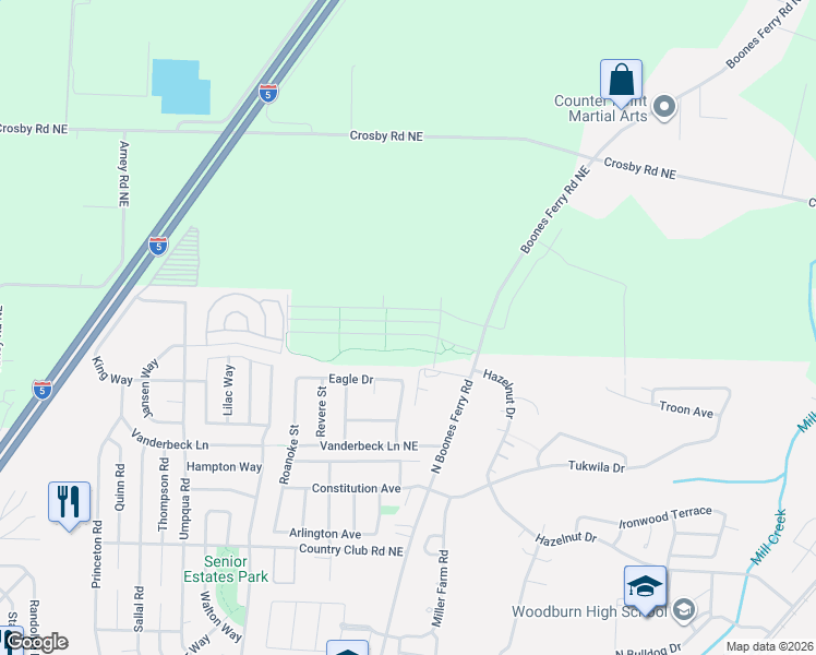 map of restaurants, bars, coffee shops, grocery stores, and more near 1161 Parkside Avenue in Woodburn