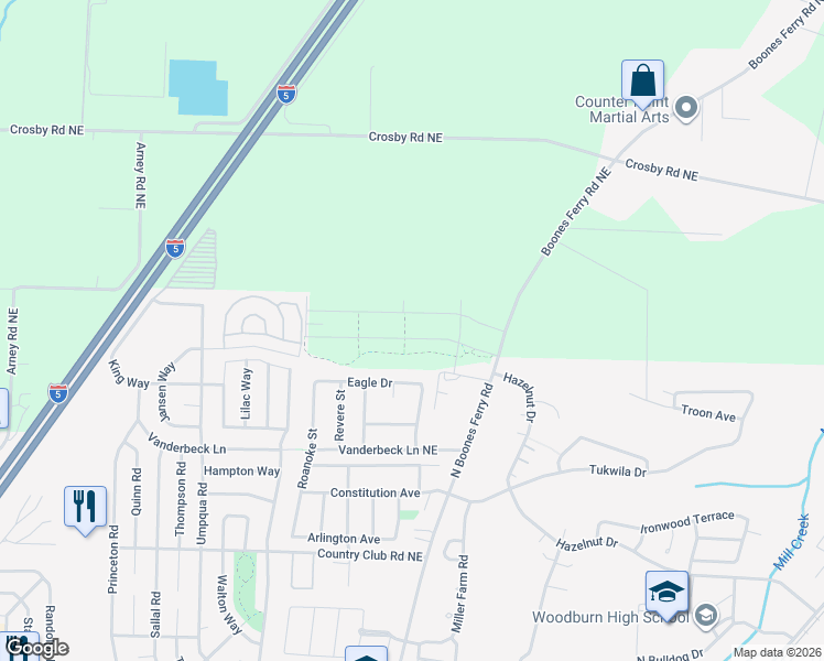 map of restaurants, bars, coffee shops, grocery stores, and more near 1191 Parkside Avenue in Woodburn