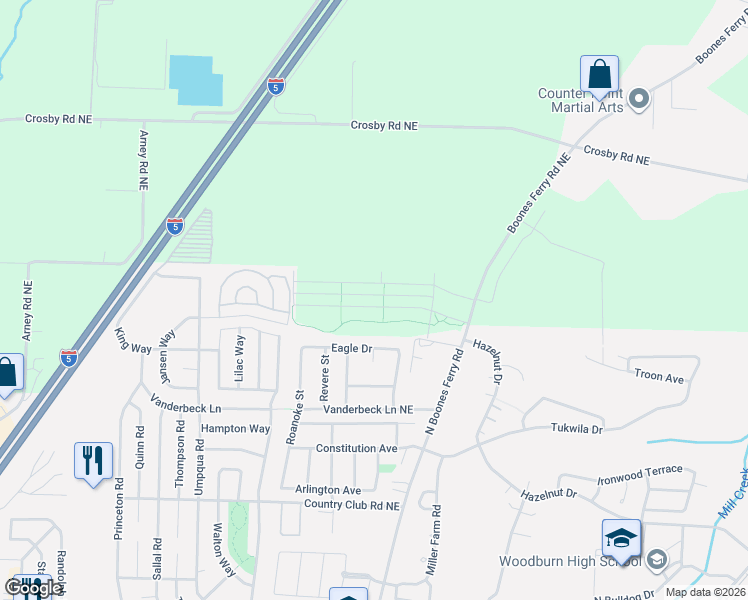 map of restaurants, bars, coffee shops, grocery stores, and more near 1215 Parkside Avenue in Woodburn