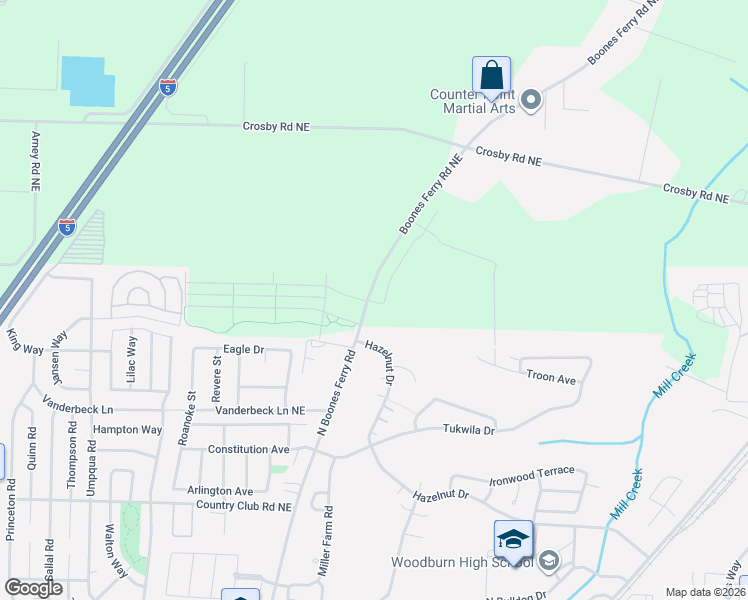 map of restaurants, bars, coffee shops, grocery stores, and more near 16751 Boones Ferry Road Northeast in Woodburn