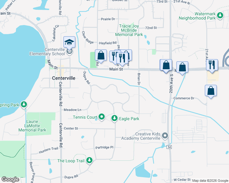 map of restaurants, bars, coffee shops, grocery stores, and more near 7038 Eagle Trail in Centerville