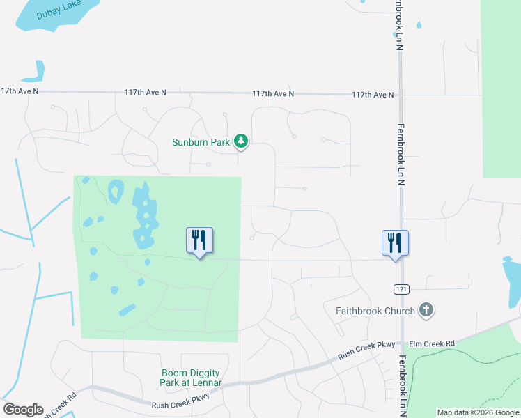 map of restaurants, bars, coffee shops, grocery stores, and more near 14800 113th Avenue North in Maple Grove