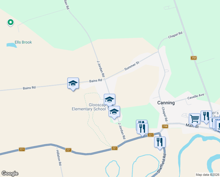 map of restaurants, bars, coffee shops, grocery stores, and more near 1064 J Jordan Road in Canning