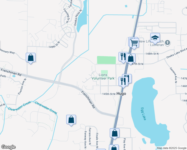 map of restaurants, bars, coffee shops, grocery stores, and more near 14602 Finale Avenue North in Hugo