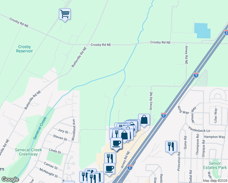 map of restaurants, bars, coffee shops, grocery stores, and more near 16700 Arney Road Northeast in Woodburn