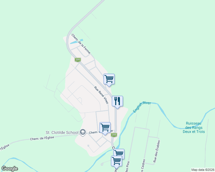 map of restaurants, bars, coffee shops, grocery stores, and more near 2059 Chemin de la Ferme in Sainte-Clotilde-de-Châteauguay