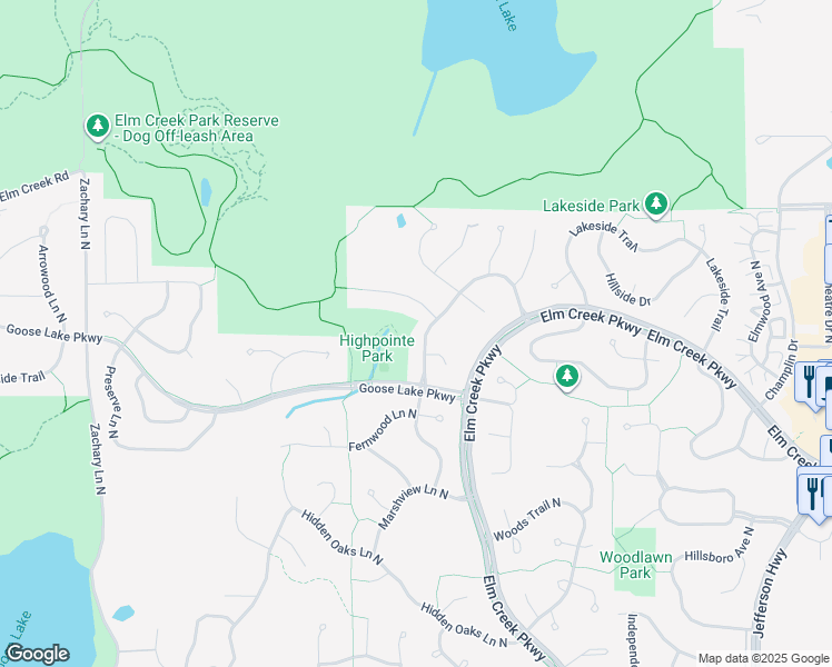 map of restaurants, bars, coffee shops, grocery stores, and more near 10139 Hilltop Court North in Champlin