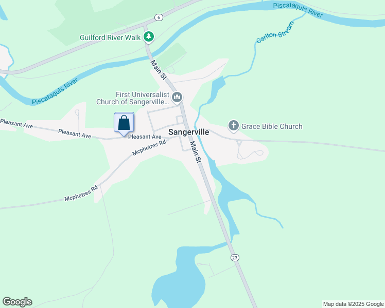 map of restaurants, bars, coffee shops, grocery stores, and more near 84 Main Street in Sangerville