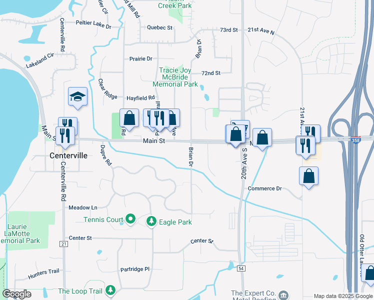 map of restaurants, bars, coffee shops, grocery stores, and more near 7098 Brian Drive in Hugo