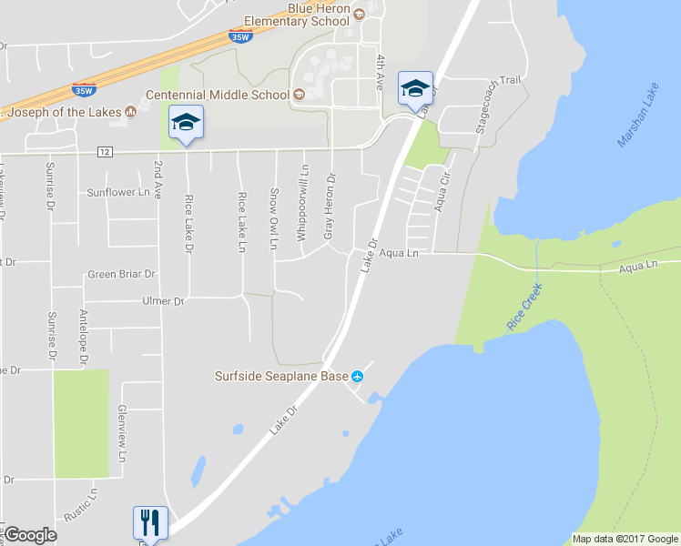 map of restaurants, bars, coffee shops, grocery stores, and more near 7127 Ivy Ridge Lane in Lino Lakes