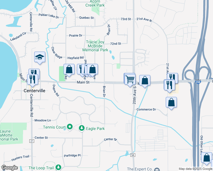 map of restaurants, bars, coffee shops, grocery stores, and more near 7098 Brian Drive in Hugo