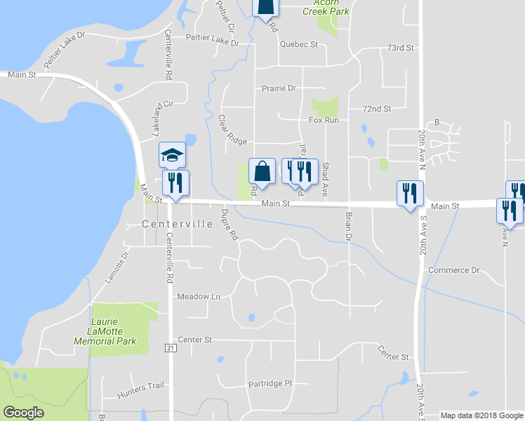 map of restaurants, bars, coffee shops, grocery stores, and more near 1812 Main Street in Centerville