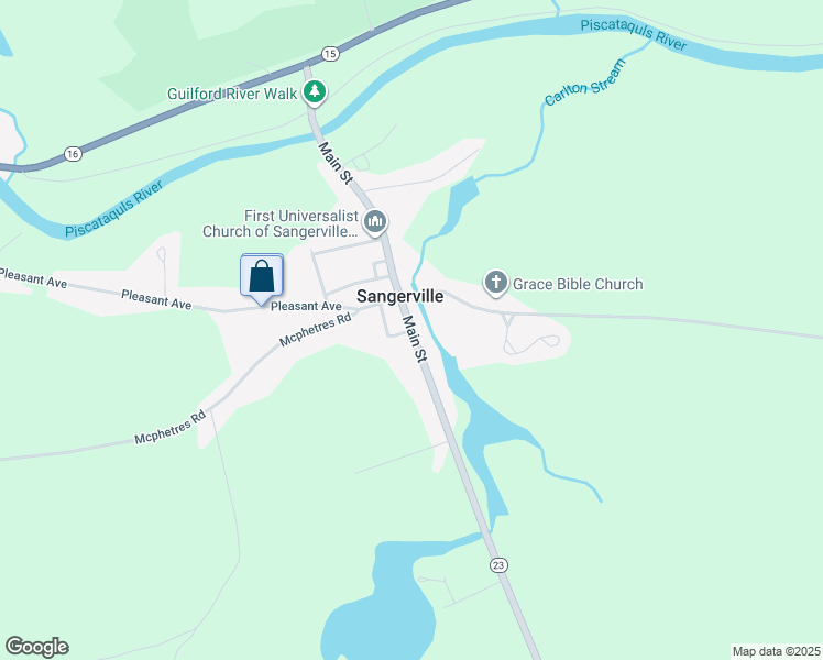 map of restaurants, bars, coffee shops, grocery stores, and more near Main Street in Sangerville