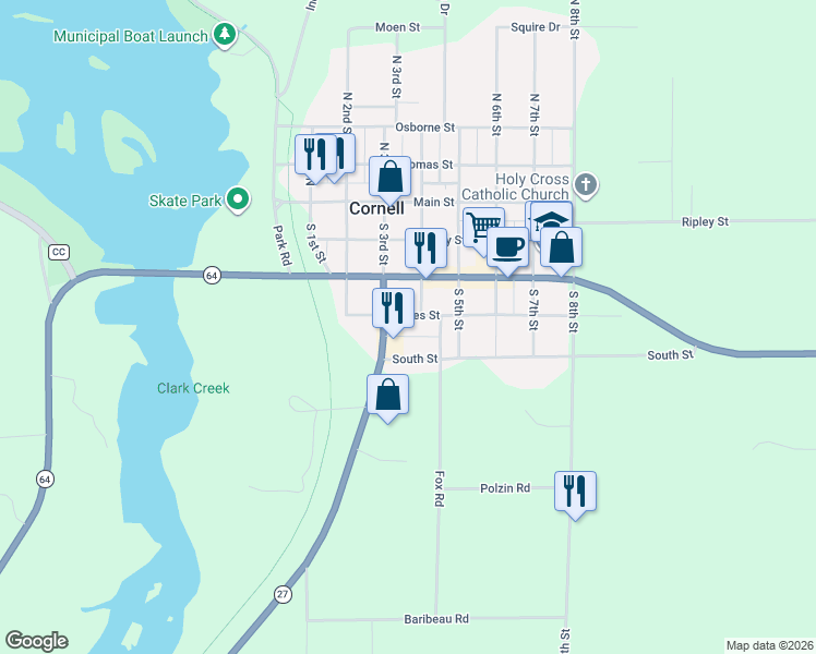 map of restaurants, bars, coffee shops, grocery stores, and more near 312 South Street in Cornell