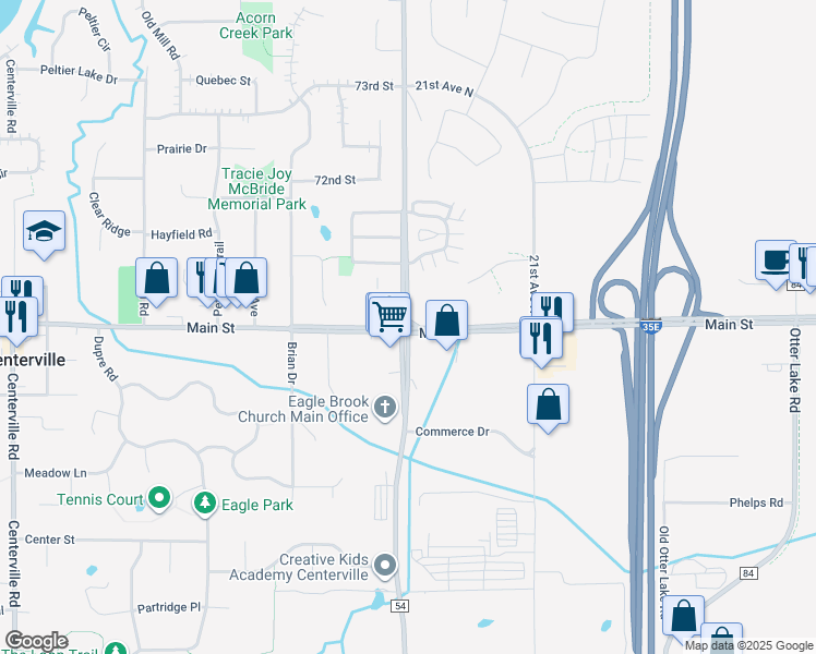 map of restaurants, bars, coffee shops, grocery stores, and more near 6812 20th Avenue North in Centerville