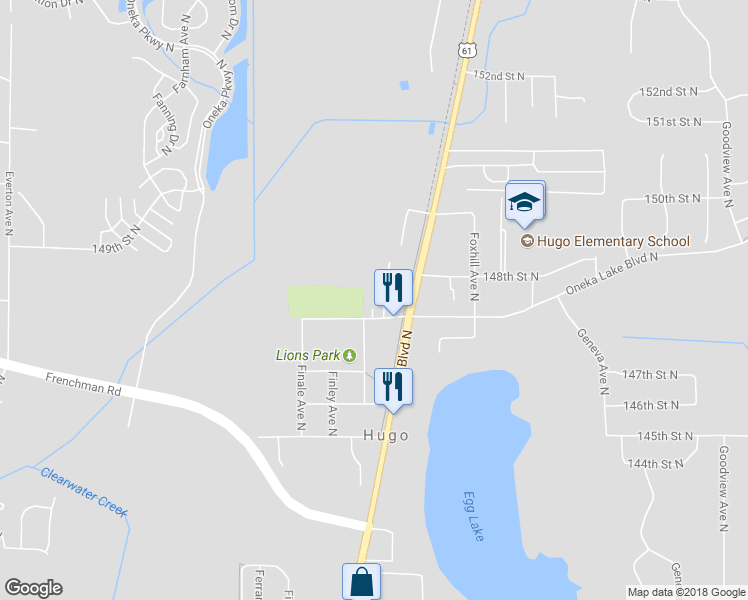 map of restaurants, bars, coffee shops, grocery stores, and more near 14792 Flay Avenue North in Hugo