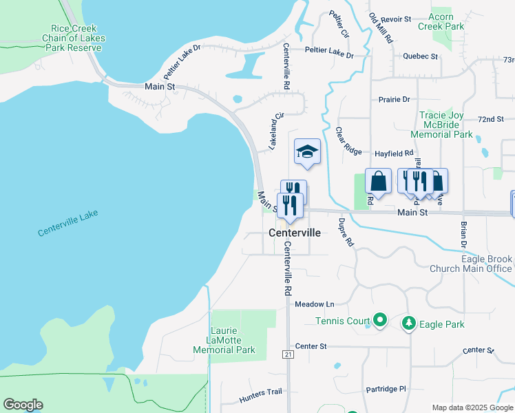 map of restaurants, bars, coffee shops, grocery stores, and more near 7087 Goiffon Road in Centerville