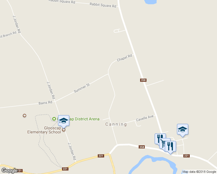 map of restaurants, bars, coffee shops, grocery stores, and more near 1125 Chapel Road in Canning