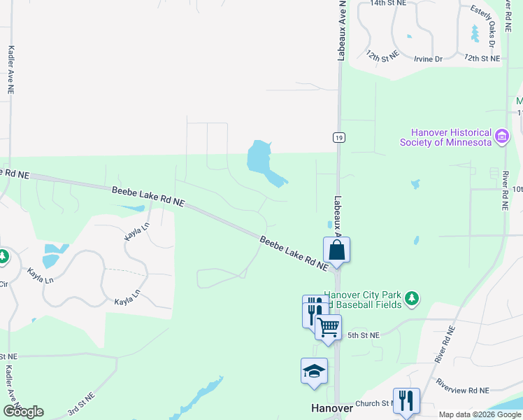 map of restaurants, bars, coffee shops, grocery stores, and more near 885 Katydid Lane Northeast in Saint Michael