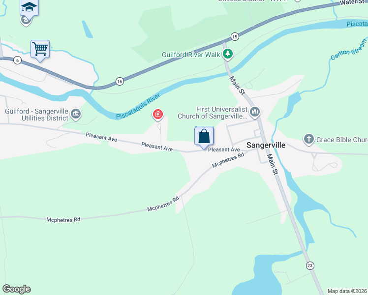 map of restaurants, bars, coffee shops, grocery stores, and more near 75 Pleasant Avenue in Sangerville