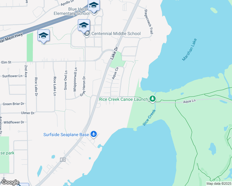 map of restaurants, bars, coffee shops, grocery stores, and more near 534 Aqua Circle in Lino Lakes
