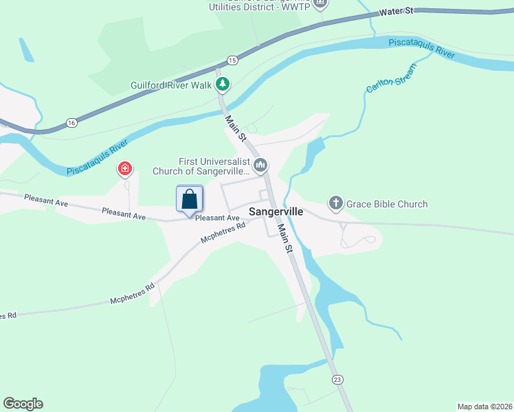 map of restaurants, bars, coffee shops, grocery stores, and more near 12 School Street in Sangerville