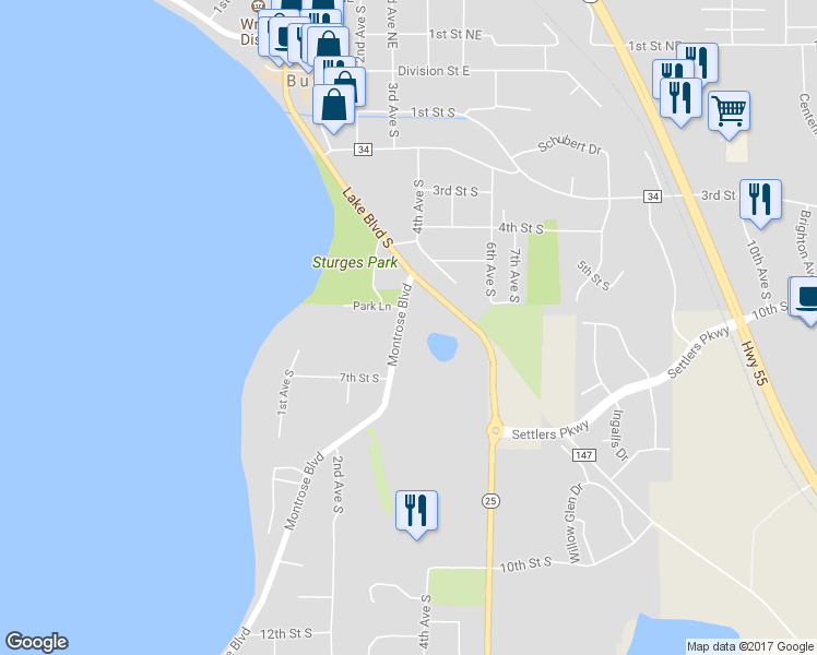map of restaurants, bars, coffee shops, grocery stores, and more near 610 Montrose Boulevard in Buffalo