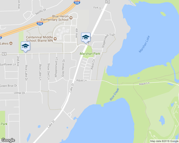 map of restaurants, bars, coffee shops, grocery stores, and more near 534 Aqua Circle in Lino Lakes