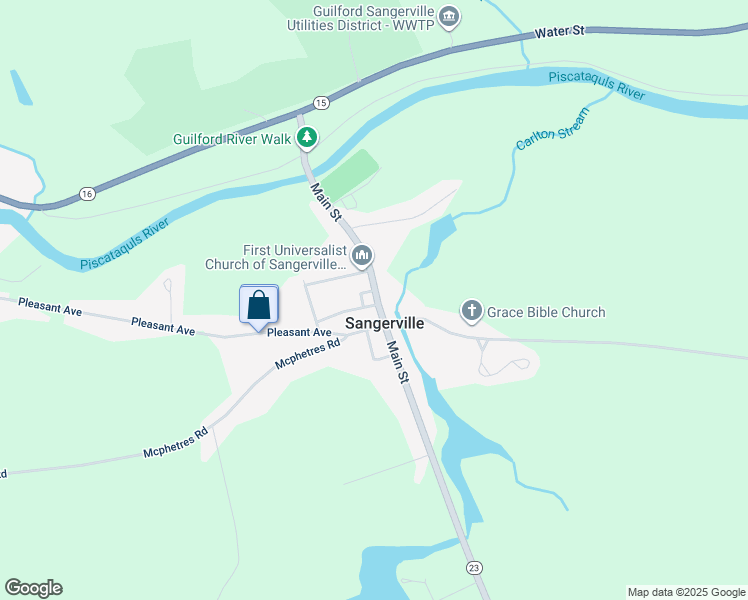 map of restaurants, bars, coffee shops, grocery stores, and more near 12 School Street in Sangerville