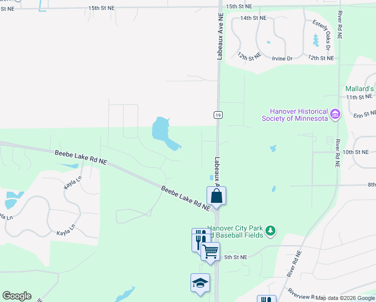 map of restaurants, bars, coffee shops, grocery stores, and more near 885 Katydid Lane Northeast in Saint Michael