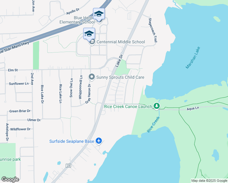 map of restaurants, bars, coffee shops, grocery stores, and more near 419 Aqua Circle in Lino Lakes