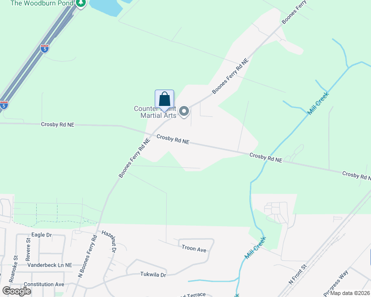 map of restaurants, bars, coffee shops, grocery stores, and more near 10478 Crosby Road Northeast in Woodburn