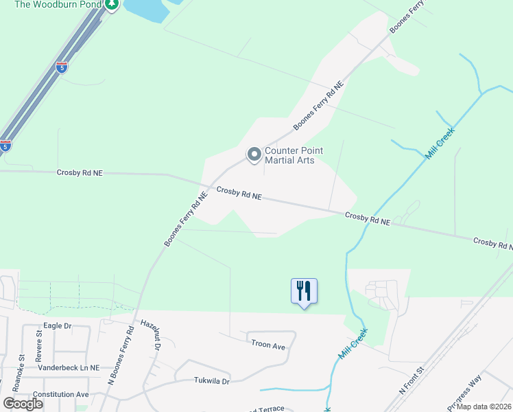 map of restaurants, bars, coffee shops, grocery stores, and more near 10478 Crosby Road Northeast in Woodburn