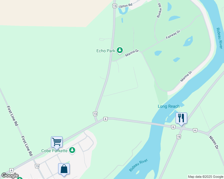 map of restaurants, bars, coffee shops, grocery stores, and more near 1391 Sutherland Drive in Ottawa