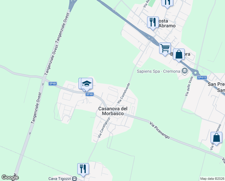 map of restaurants, bars, coffee shops, grocery stores, and more near 10f Via Ticino in Casanova del Morbasco