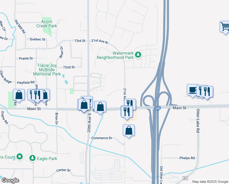 map of restaurants, bars, coffee shops, grocery stores, and more near 2025 Michaud Way in Centerville