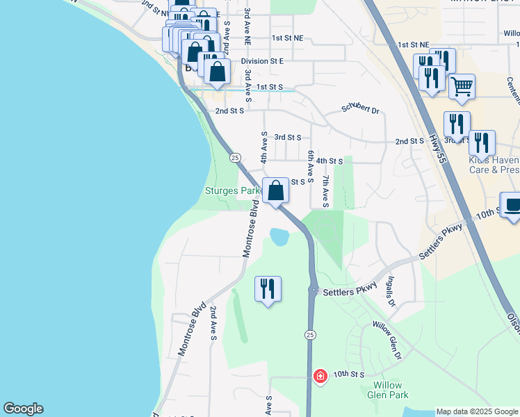 map of restaurants, bars, coffee shops, grocery stores, and more near 610 Montrose Boulevard in Buffalo