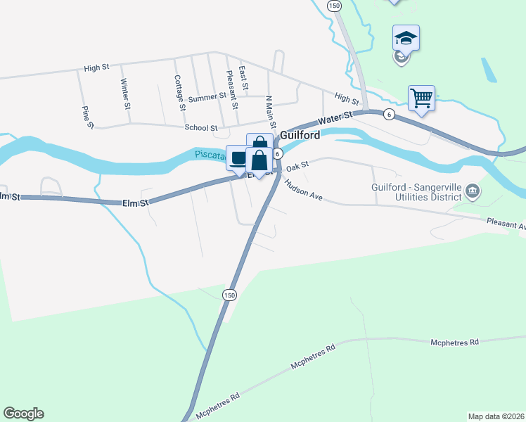 map of restaurants, bars, coffee shops, grocery stores, and more near 26 South Main Street in Guilford