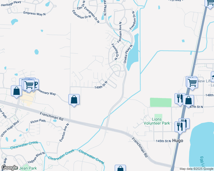 map of restaurants, bars, coffee shops, grocery stores, and more near 5035 149th Street North in Hugo