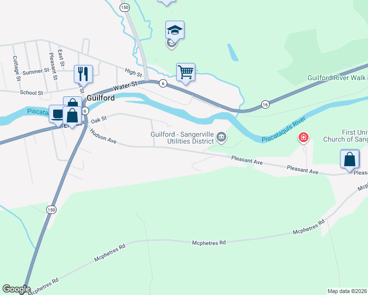 map of restaurants, bars, coffee shops, grocery stores, and more near 18 Riverside Terrace in Guilford