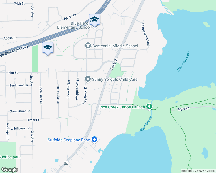 map of restaurants, bars, coffee shops, grocery stores, and more near 448 Aqua Circle in Lino Lakes