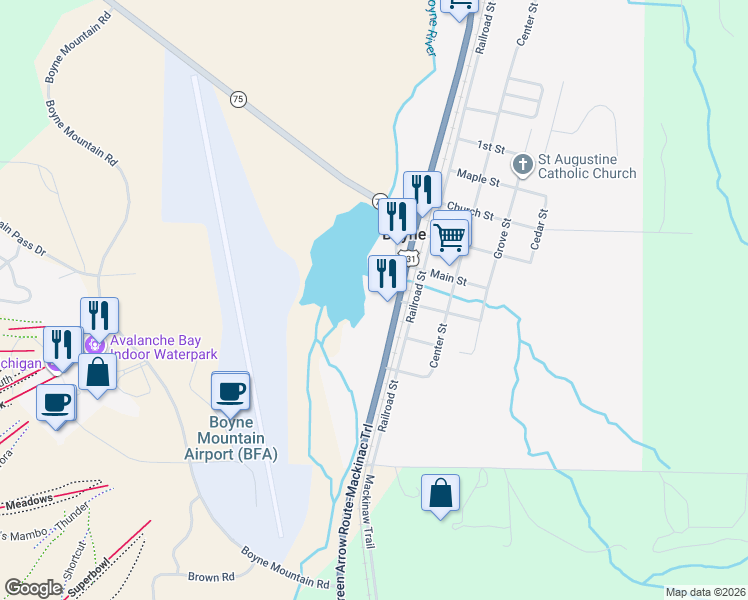 map of restaurants, bars, coffee shops, grocery stores, and more near 2628-2698 Nelson Avenue in Boyne Falls