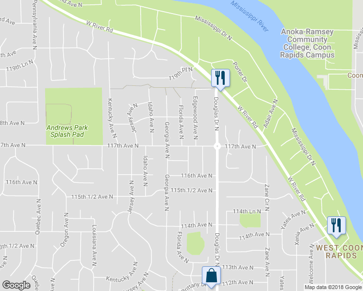 map of restaurants, bars, coffee shops, grocery stores, and more near 11701 Florida Avenue North in Champlin