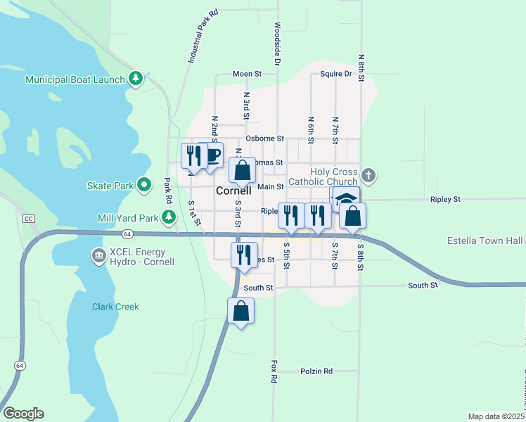 map of restaurants, bars, coffee shops, grocery stores, and more near 111 South 4th Street in Cornell