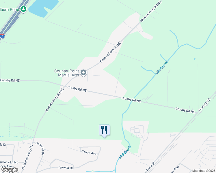map of restaurants, bars, coffee shops, grocery stores, and more near 10629 Crosby Road Northeast in Woodburn