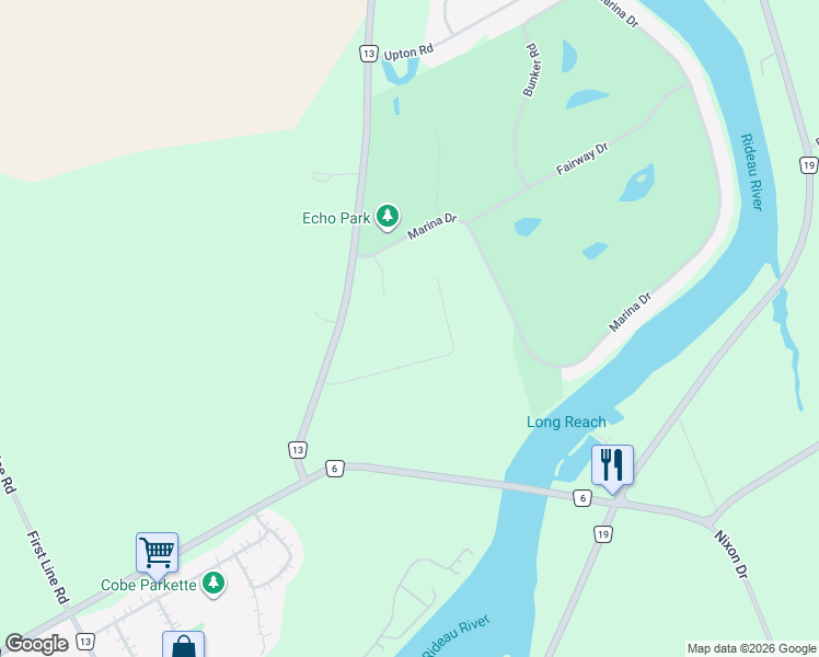 map of restaurants, bars, coffee shops, grocery stores, and more near 1345 Sutherland Drive in Ottawa