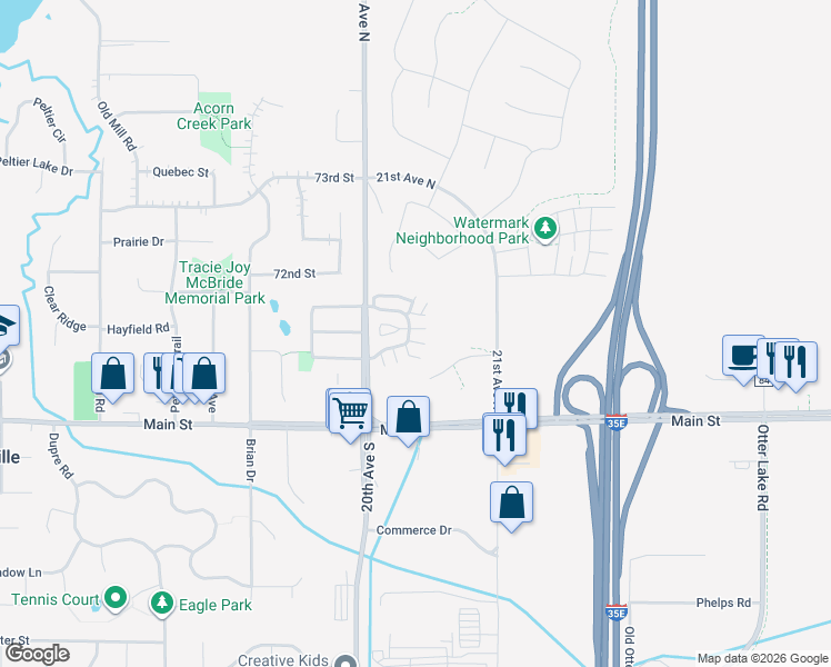 map of restaurants, bars, coffee shops, grocery stores, and more near 2058 Willow Circle in Centerville