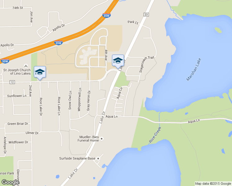 map of restaurants, bars, coffee shops, grocery stores, and more near 467 Aqua Circle in Lino Lakes