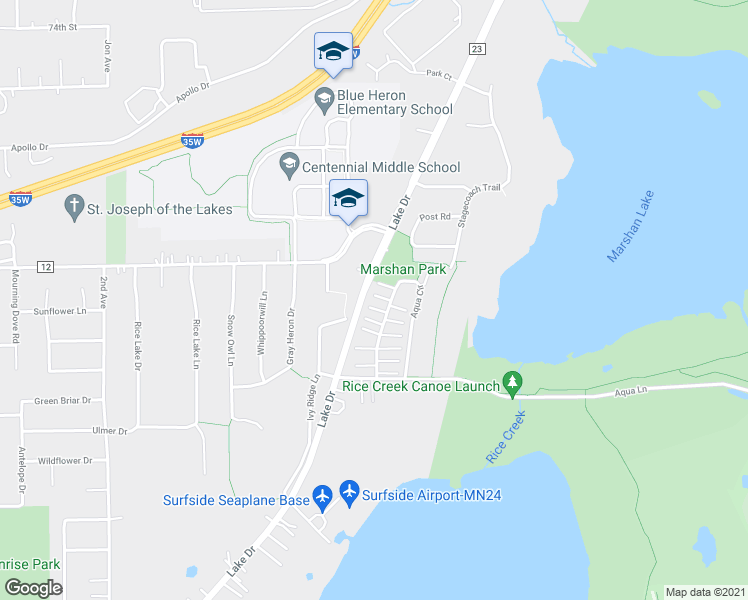 map of restaurants, bars, coffee shops, grocery stores, and more near 461 Aqua Circle in Lino Lakes